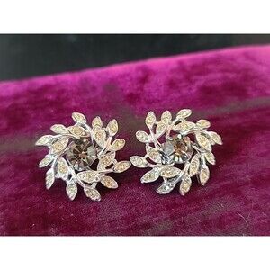 Sarah Coventry Rhinestone Floral Clip-on Earrings Vintage